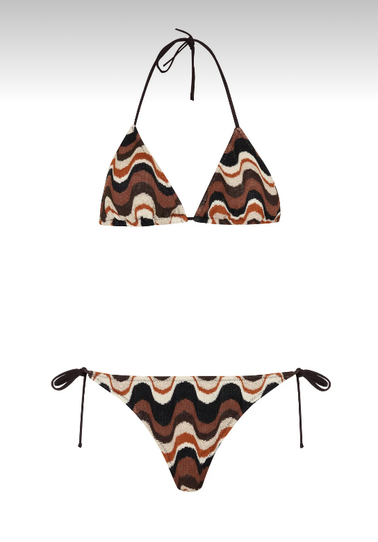 Kahverengi dalga desenli triko bikini takımı 