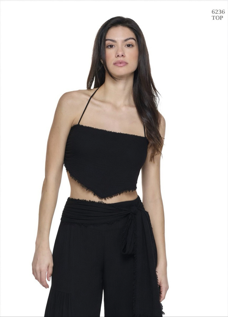 Müslin crop pantolon siyah takım 6236-5245