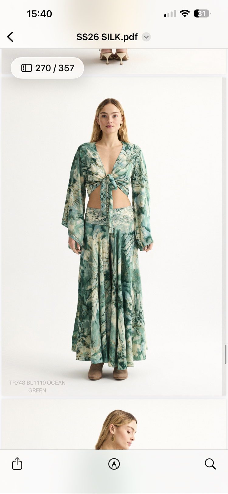 Ocean green ipek pantolon crop set