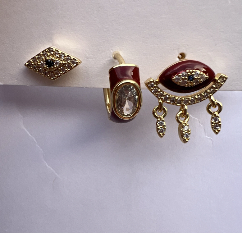 Üçlü set the bordeux küpe