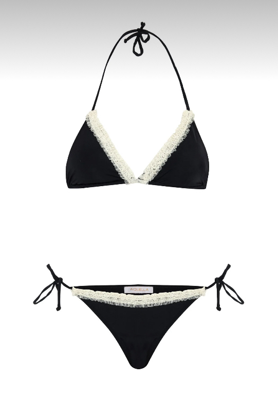Dantel detaylı siyah bikini takımı