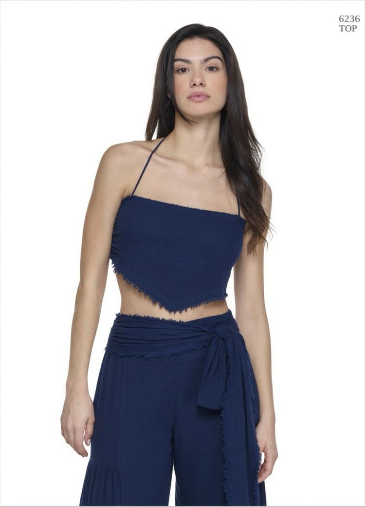 Müslin crop pantolon takım lacivert 5245-6236