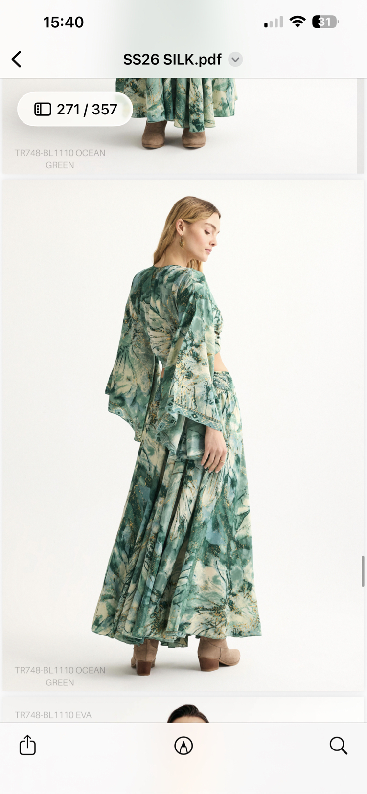 Ocean green ipek pantolon crop set