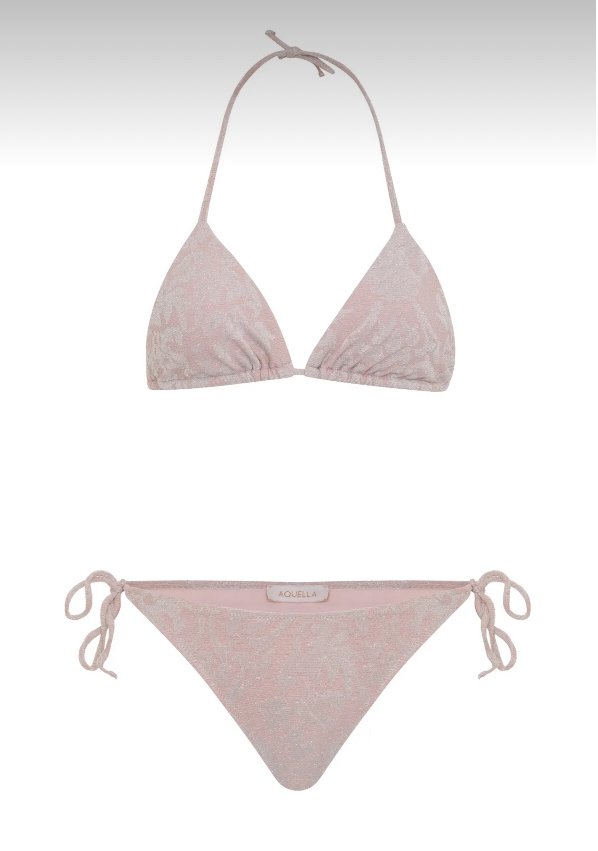 Dokulu simli pudra rengi bikini takımı