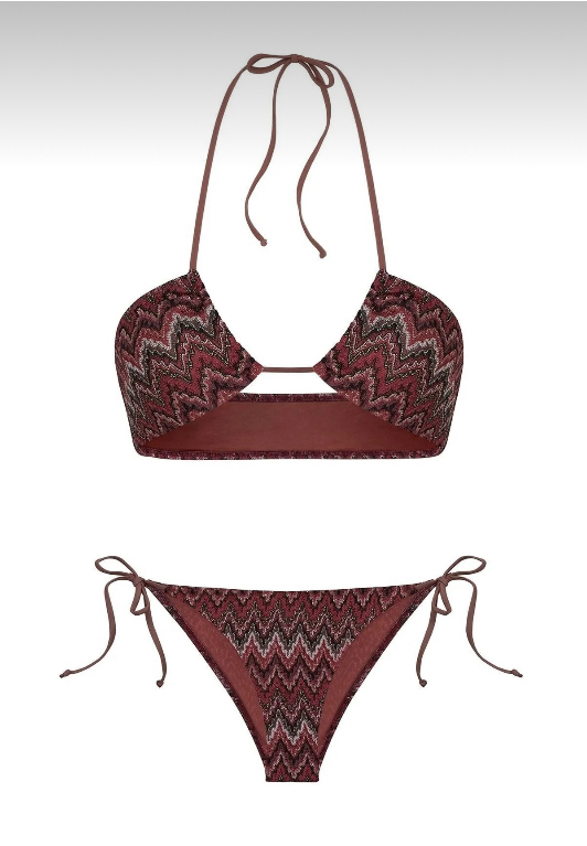 Hakter yaka bordo zigzaglı bikini takımı