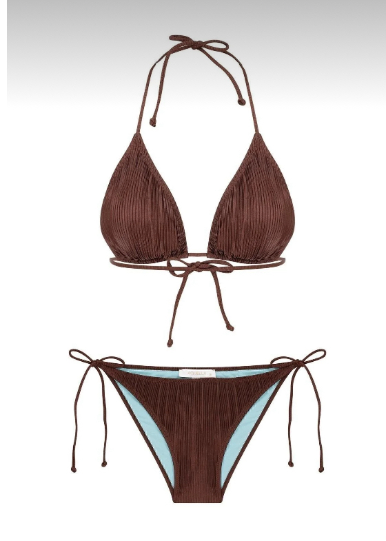 Piliseli kahverengi bikini takımı