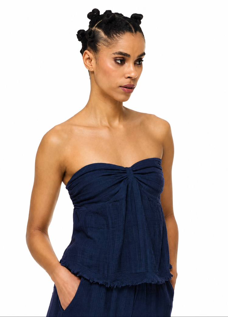Lacivert straplez bluz 6173
