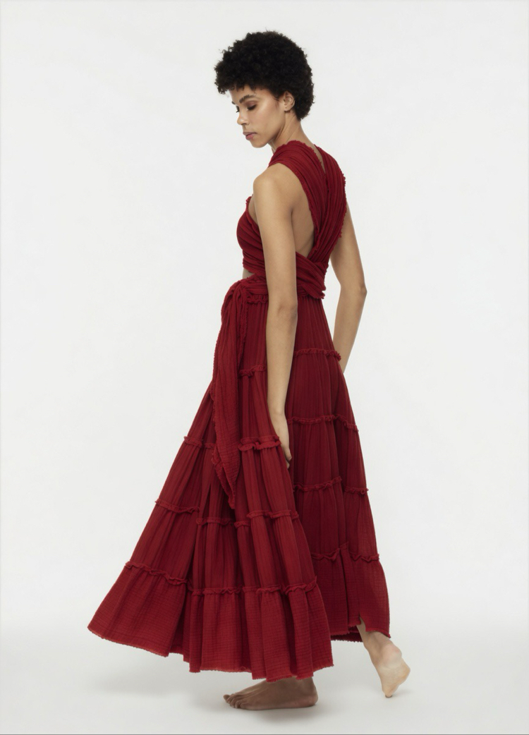 Kırmızı müslin maxi elbise 4153