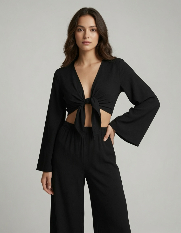 Crop pantolon takım siyah