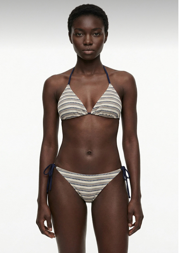 Triko desenli üçgen bikini takımı