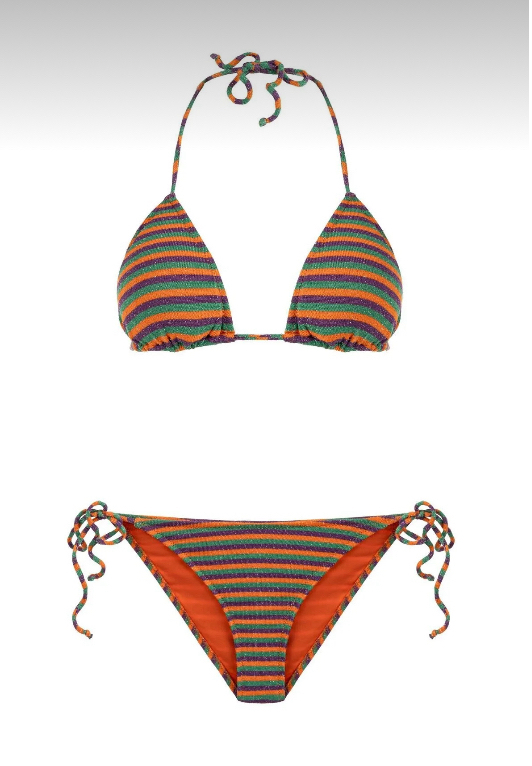 Renkli çizgili simli bikini takımı