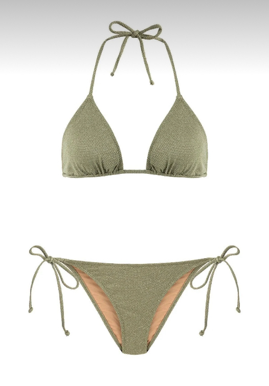 Dokulu gold simli haki bikini takımı 