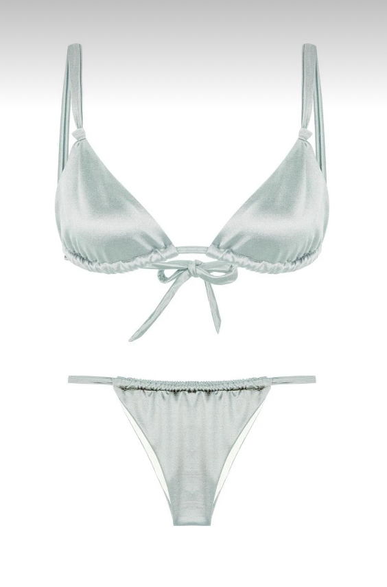 Mint yeşil saten düğüm detaylı bikini takımı