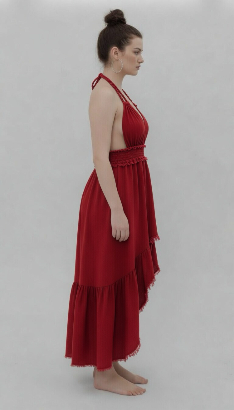 Kırmızı dokuma elbise 3519