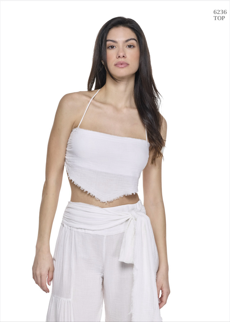 Müslin pantolon crop takım beyaz 6236-5245