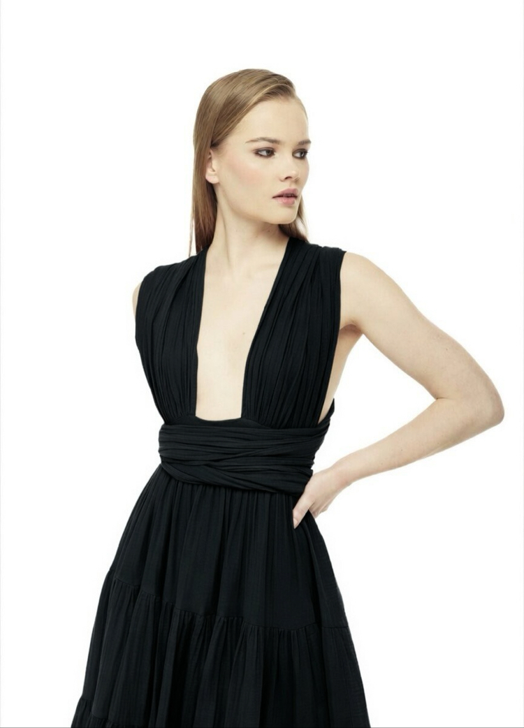 Maxi siyah müslin elbise 4143