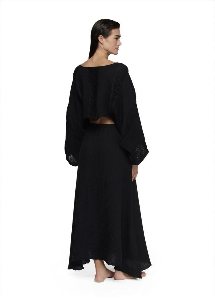 Siyah boho dokuma bluz 9029