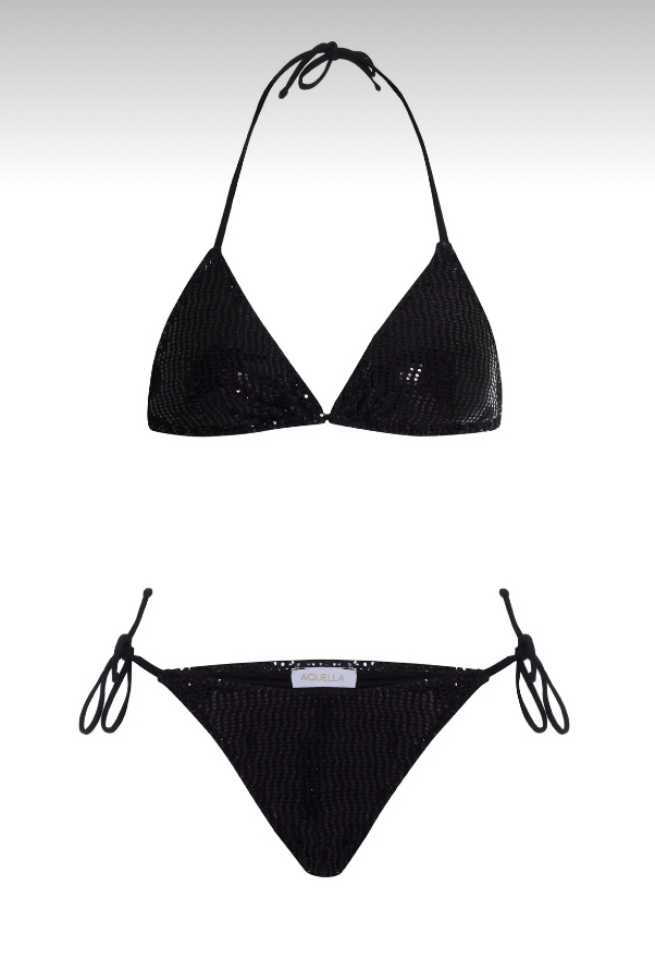 Dokulu pullu parlak siyah bikini takımı