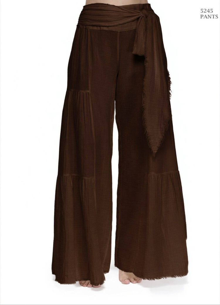 Müslin crop pantolon takım kahverengi 6236-5245