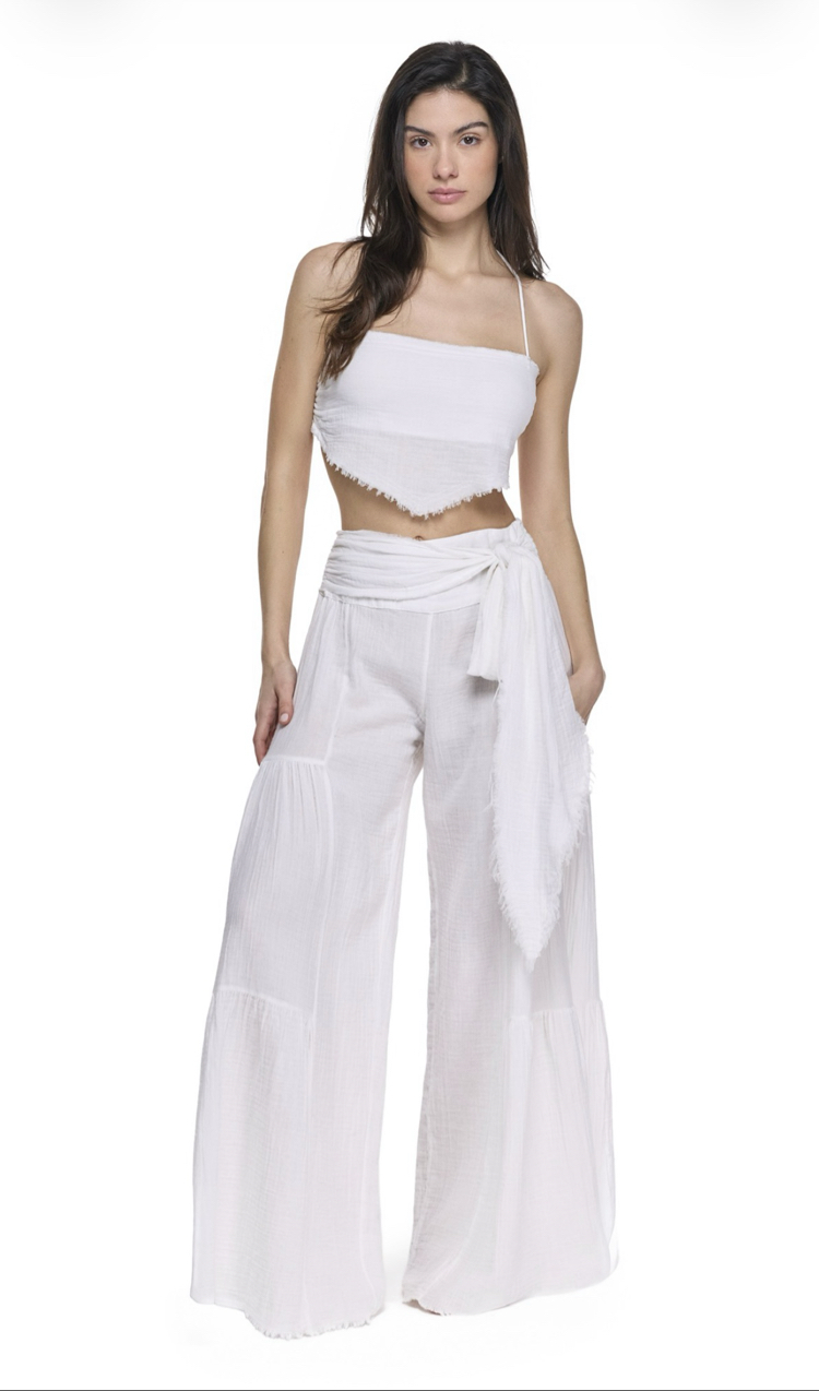 Müslin pantolon crop takım beyaz 6236-5245