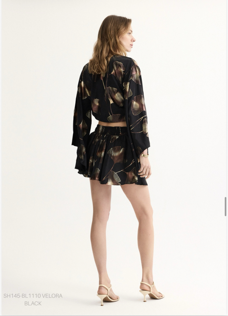 Velora Black Takım crop şort etek