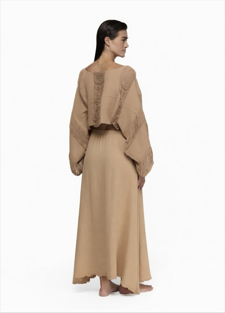 Bej dokuma boho bluz 9029