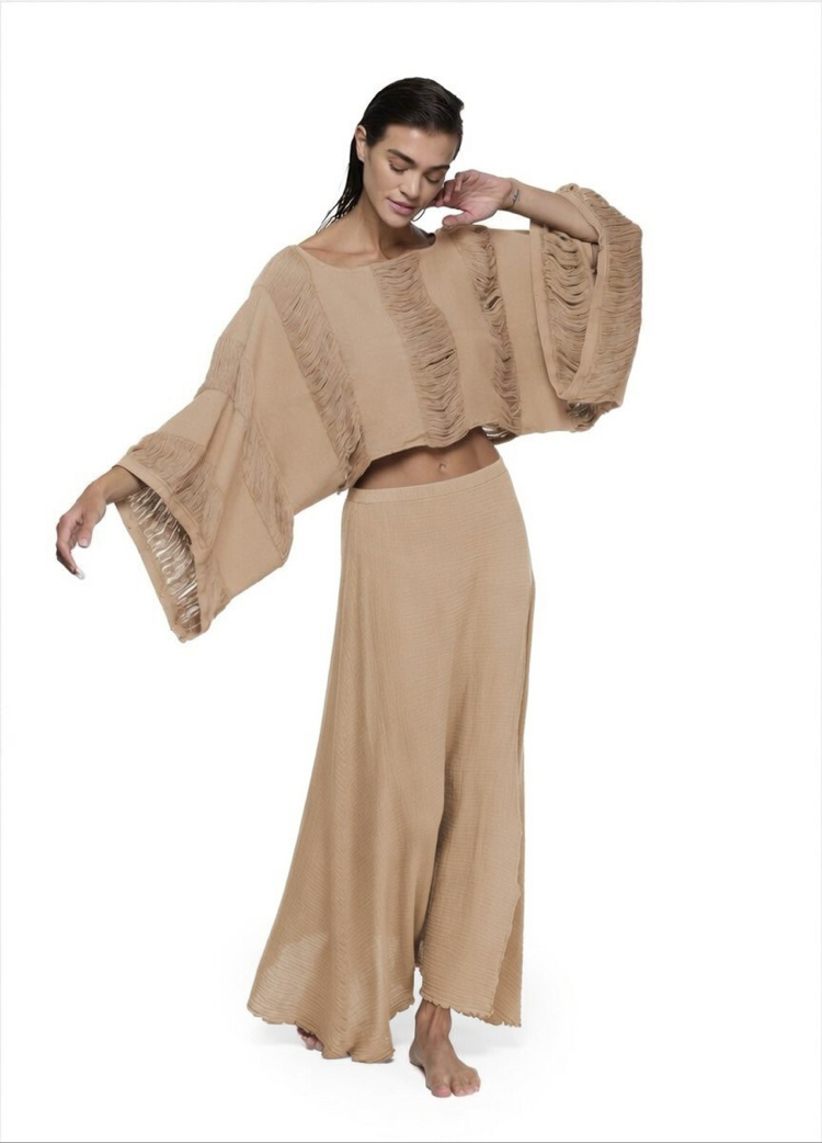 Bej dokuma boho bluz 9029