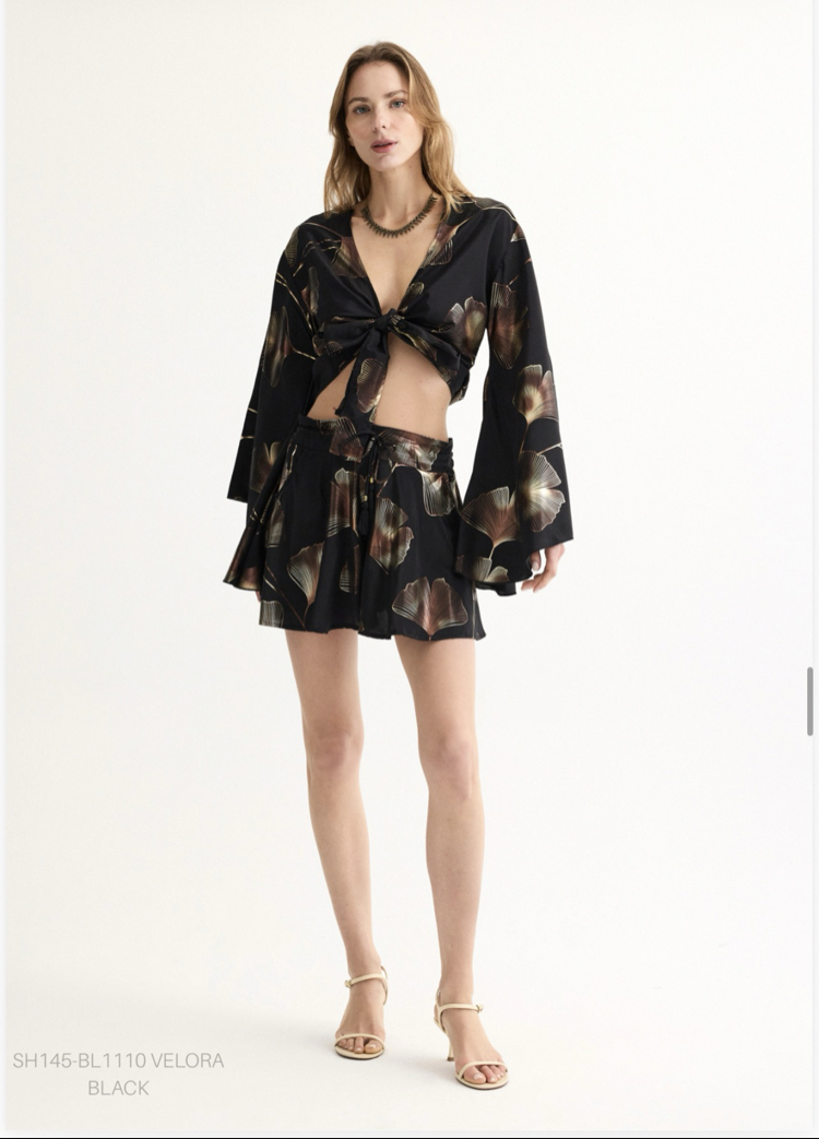 Velora Black Takım crop şort etek