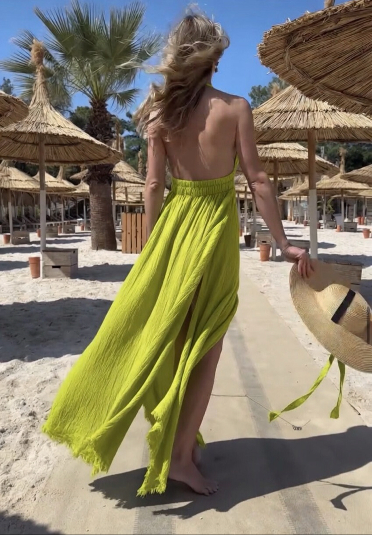 Müslin maxi elbise golden olive 3530
