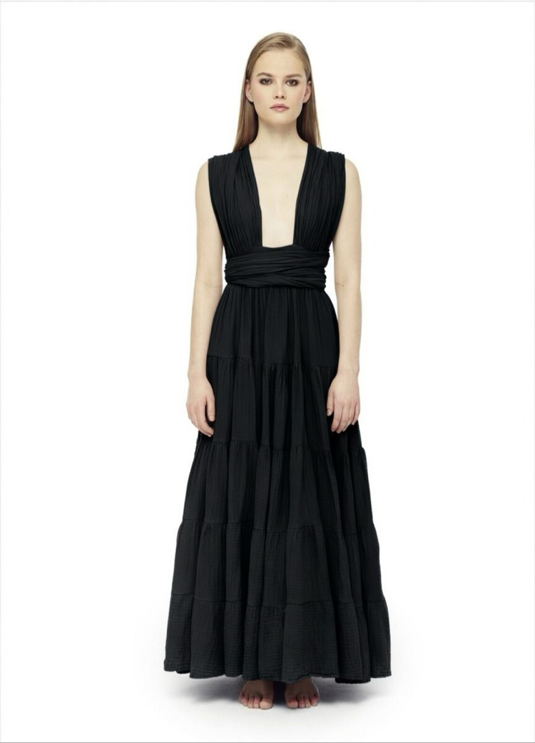 Maxi siyah müslin elbise 4143