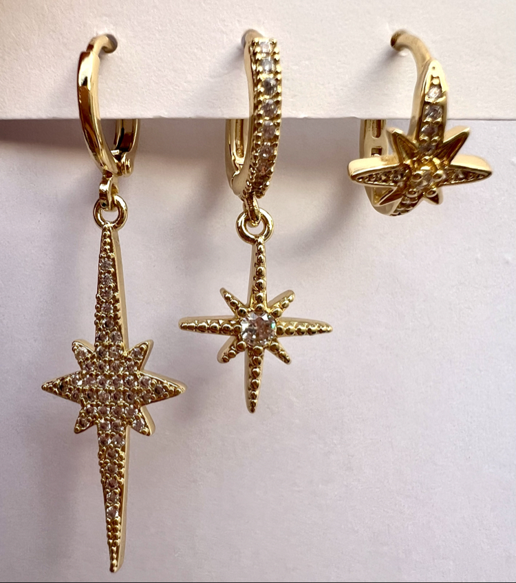 Üçlü set galaxz gold küpe