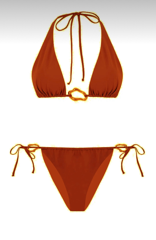 Aksesuarlı kiremit rengi bikini takımı
