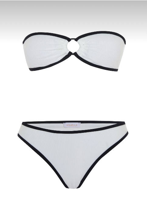 Fitilli beyaz straplez bikini takımı