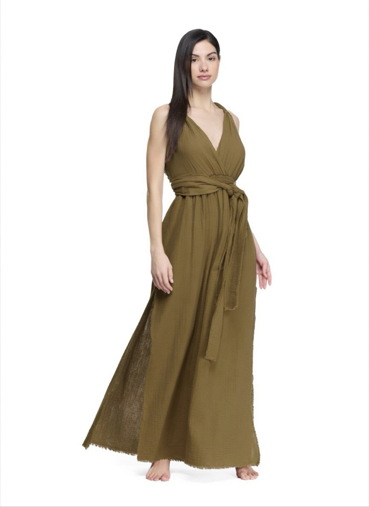 Kahverengi müslin elbise 4285
