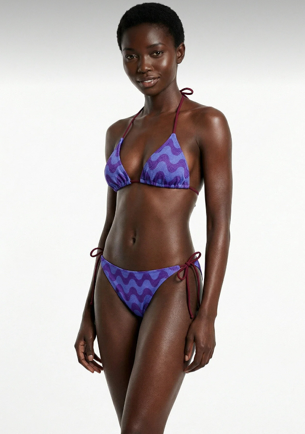 Renkli desenli triko bikini takımı