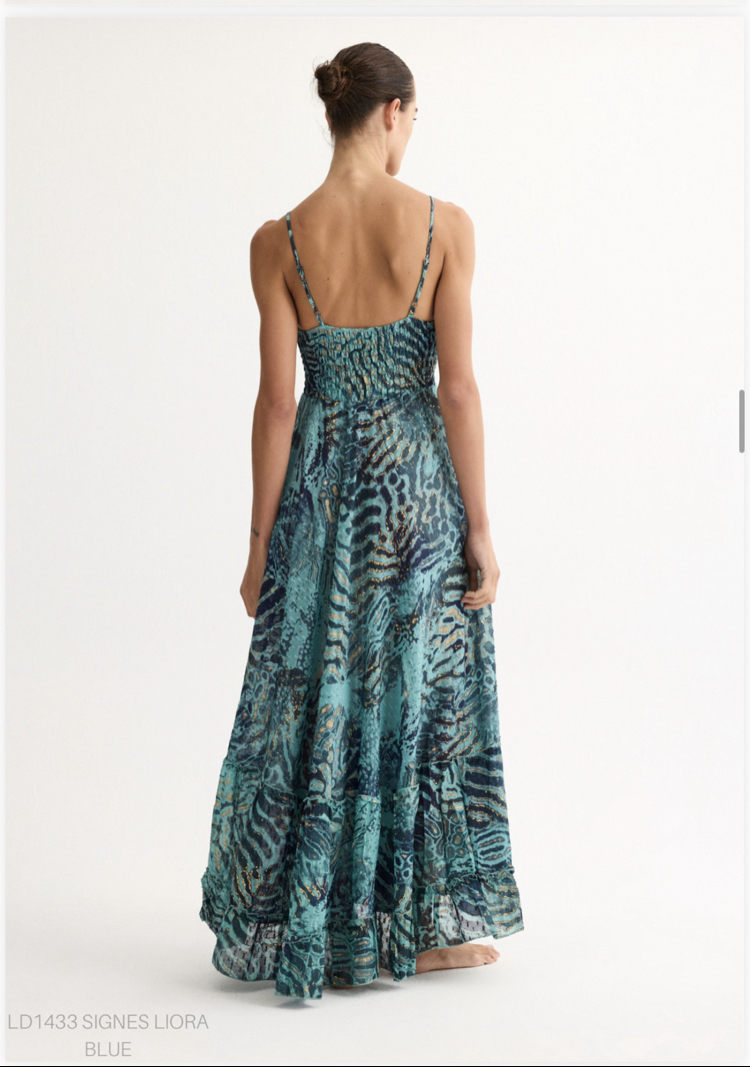 Signes liora blue maxi elbise Ld1433