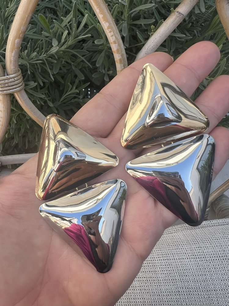 Gold silver üçgen küpe