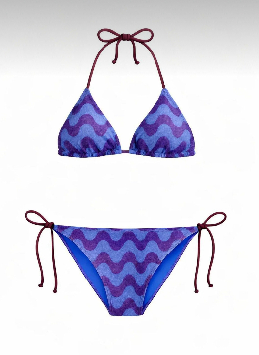 Renkli desenli triko bikini takımı
