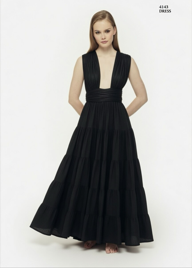 Maxi siyah müslin elbise 4143