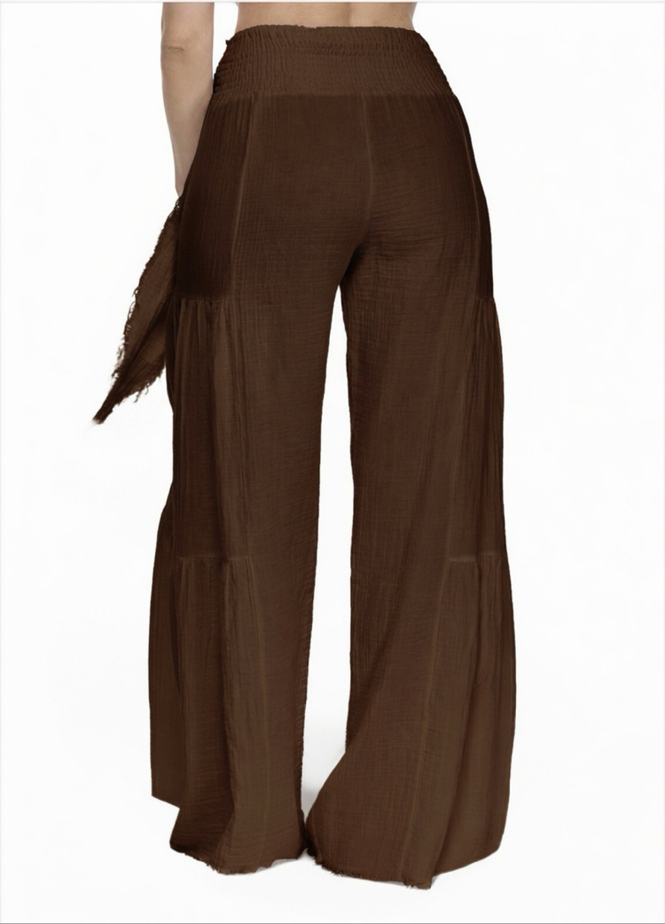 Müslin crop pantolon takım kahverengi 6236-5245