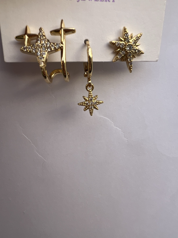 Üçlü set skyfall gold küpe
