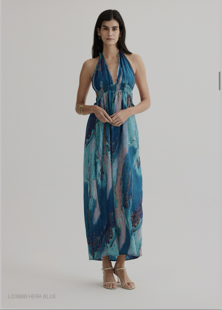Hera blue ipek maxi elbise LD3866