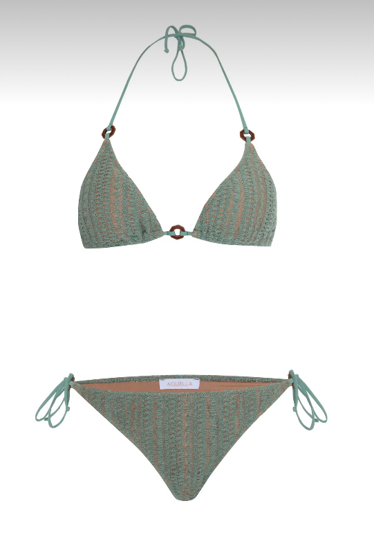 Aksesuarlı triko haki yeşil bikini takımı