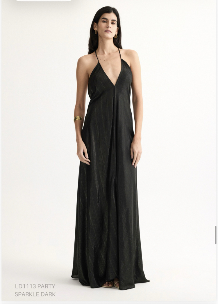 Party siyah maxi elbise pırıltılı ld1113