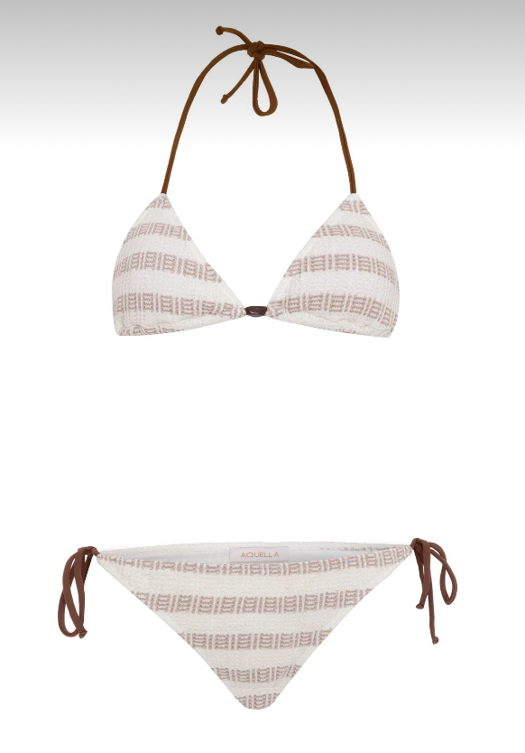 Desenli kahverengi taş detaylı bikini takımı
