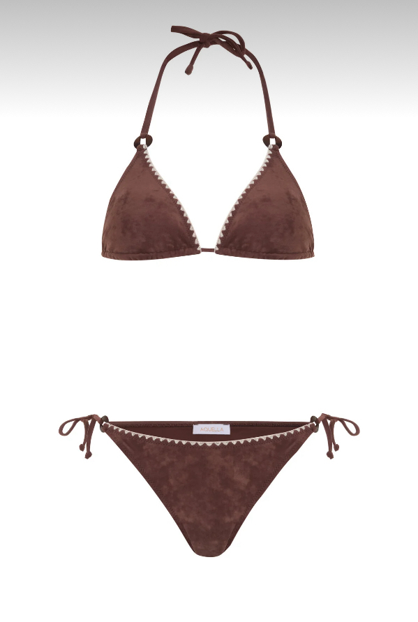 Süet dokulu acı kahve bikini takımı