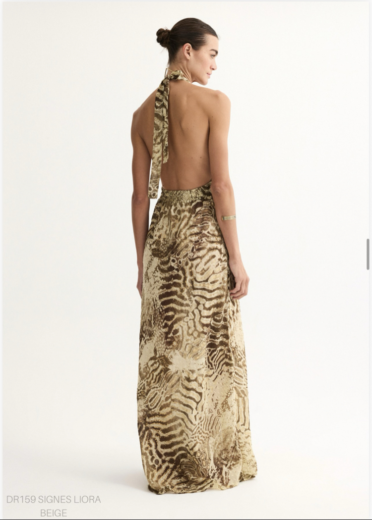 Signes liora beige maxi elbise DR159