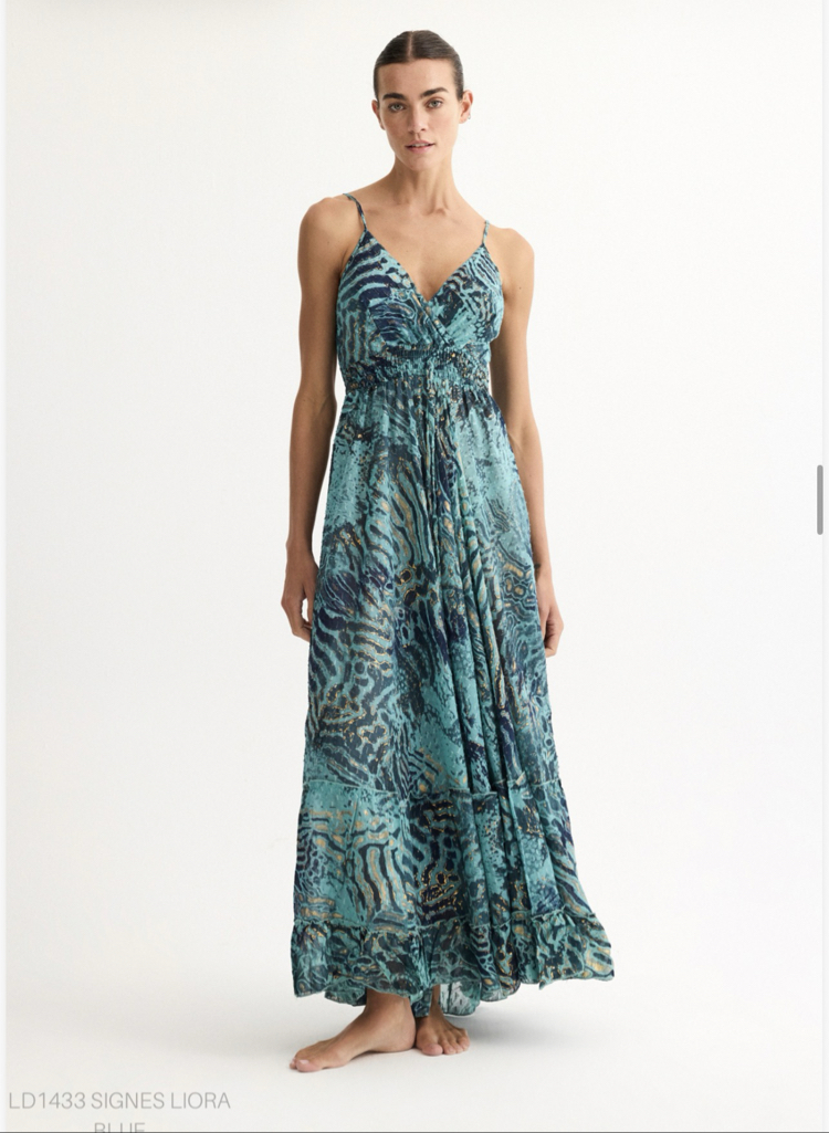 Signes liora blue maxi elbise Ld1433
