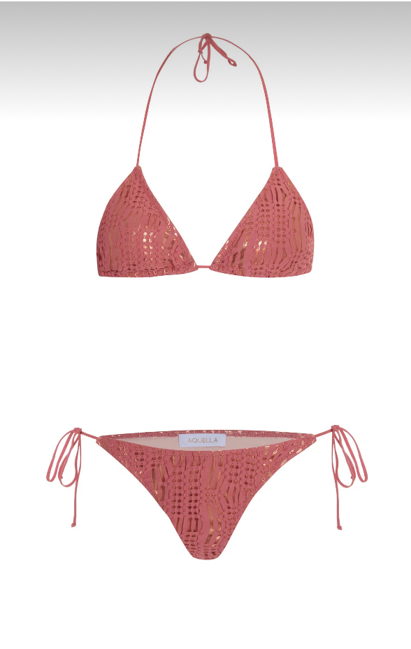 Triko dokulu pembe bikini takımı