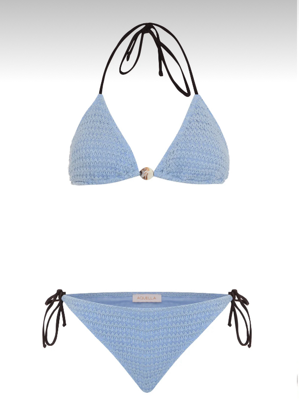 Triko Açık mavi taş aksesuarlı bikini takımı